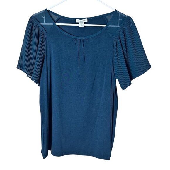 CAROLINA BELLE Sheer Pleated Sleeve Knit T Shirt Top Blouse Size Medium - Picture 1 of 9